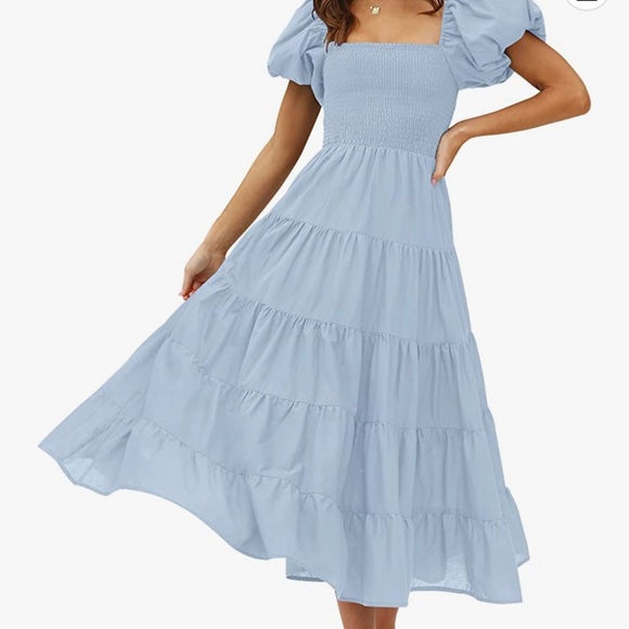 Amazon Dresses & Skirts - Zesica blue dress with puff sleeves and ruffle skirt